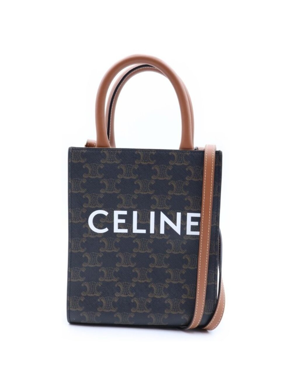 Celine Triomphe Vertical Cabas Mini 2-Way Shoulder Bag Brown Leather Gold